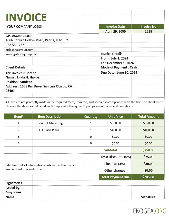 Modèle de facture d'agence simple template